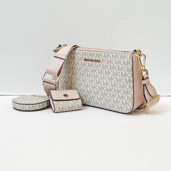 Michael Kors Jet Set Travel Small Crossbody Bag Tech Attached MK Vanilla Pink - Picture 5 of 13